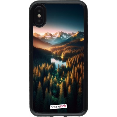 Coque iPhone X / Xs - Gel noir Sunset Forest Lake