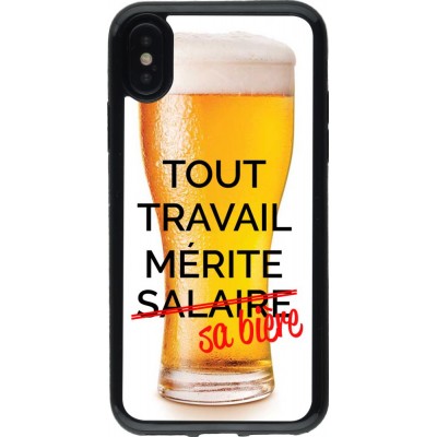 Coque iPhone X / Xs - Gel noir Tout travail mérite sa bière