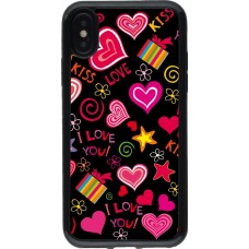 Coque iPhone X / Xs - Gel noir Valentine 2023 love symbols