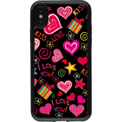 Coque iPhone X / Xs - Gel noir Valentine 2023 love symbols