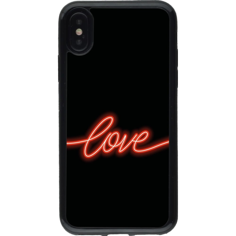 Coque iPhone X / Xs - Gel noir Valentine 2023 neon love