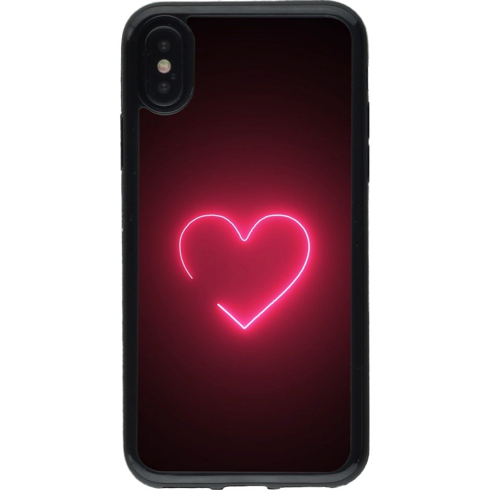 Coque iPhone X / Xs - Gel noir Valentine 2023 single neon heart