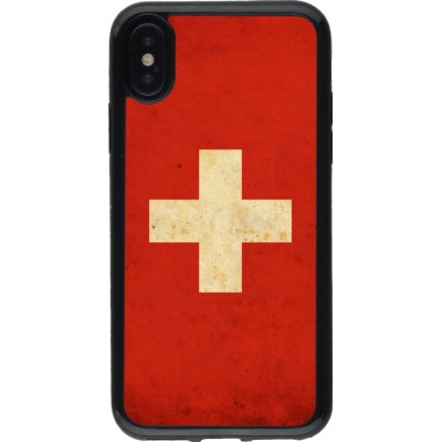 Coque iPhone X / Xs - Gel noir Vintage Flag SWISS