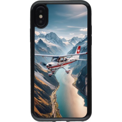 Coque iPhone X / Xs - Gel noir Vol Alpin Suisse