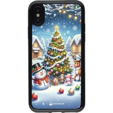 Coque iPhone X / Xs - Gel noir Noël 2023 bonhomme de neige et sapin