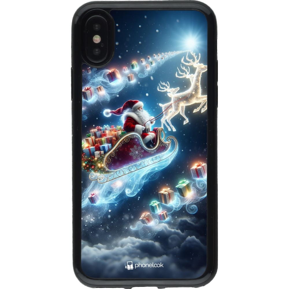 Coque iPhone X / Xs - Gel noir Noël 2023 Père Noël enchanté