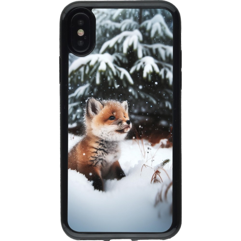 Coque iPhone X / Xs - Gel noir Noël 2023 Renardeau sapin