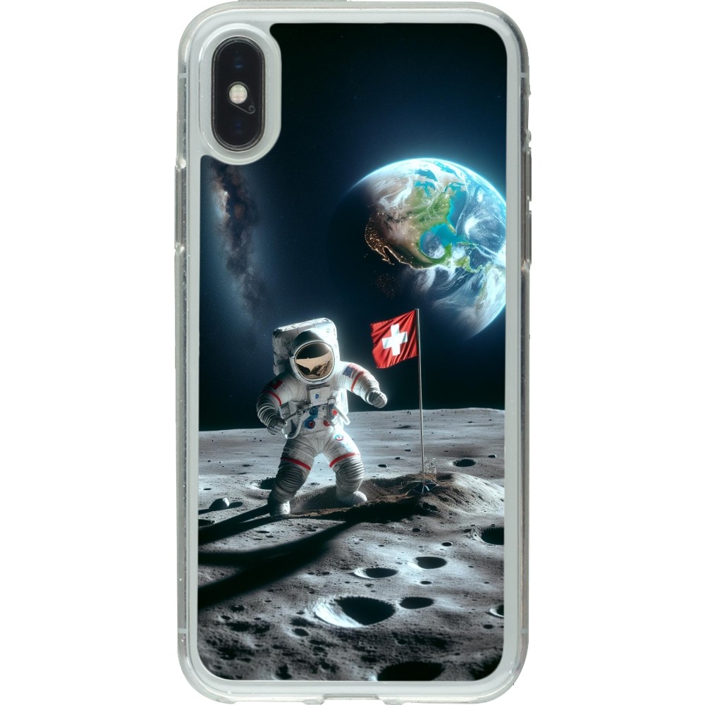 Coque iPhone X / Xs - Gel transparent Astro Suisse sur lune