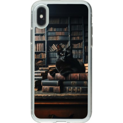 Coque iPhone X / Xs - Gel transparent Chat livres sombres