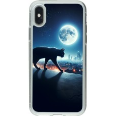 Coque iPhone X / Xs - Gel transparent Chat noir sous la pleine lune