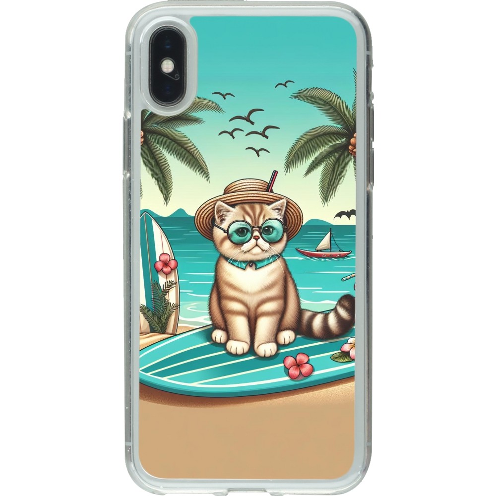 Coque iPhone X / Xs - Gel transparent Chat Surf Style