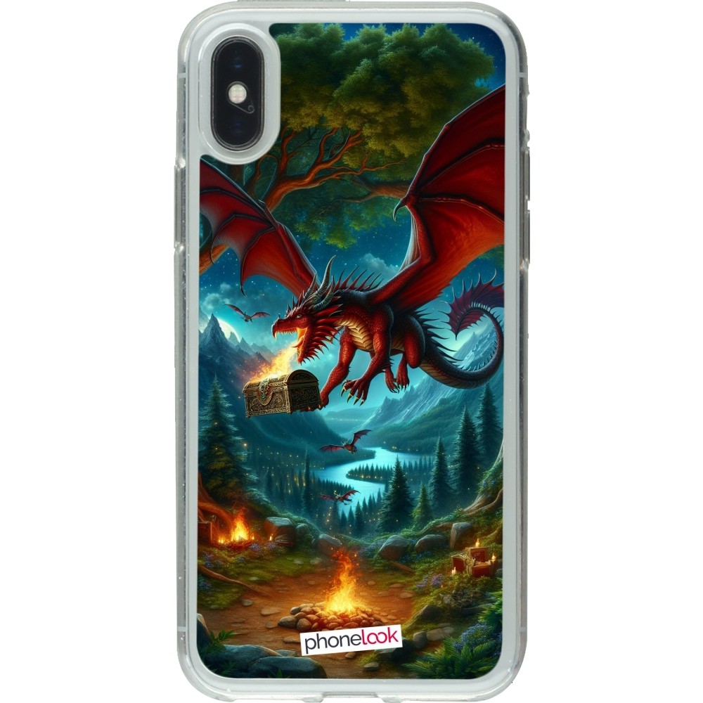 Coque iPhone X / Xs - Gel transparent Dragon Volant Forêt Trésor