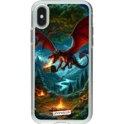 Coque iPhone X / Xs - Gel transparent Dragon Volant Forêt Trésor