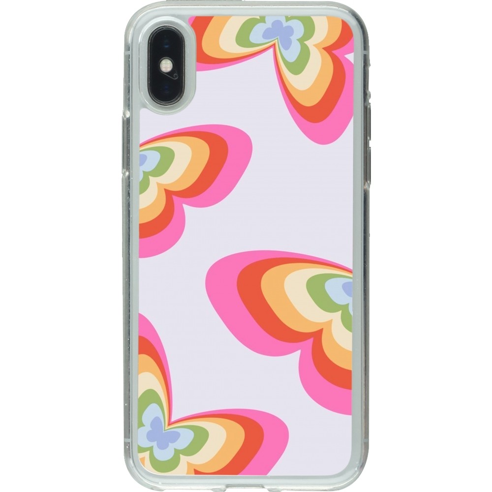 Coque iPhone X / Xs - Gel transparent Easter 2024 rainbow butterflies