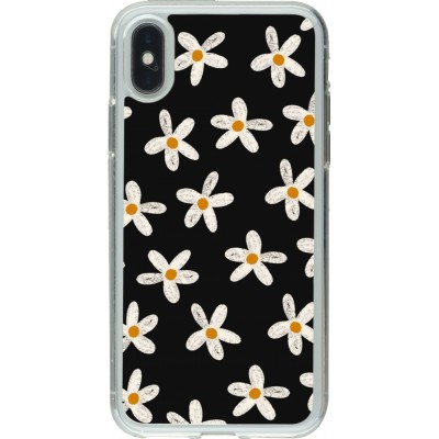 Coque iPhone X / Xs - Gel transparent Easter 2024 white on black flower