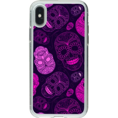 Coque iPhone X / Xs - Gel transparent Halloween 2023 pink skulls