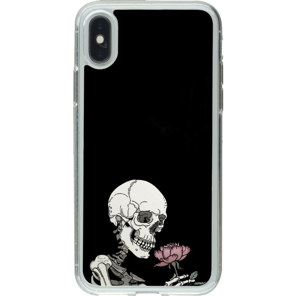 Coque iPhone X / Xs - Gel transparent Halloween 2023 rose and skeleton