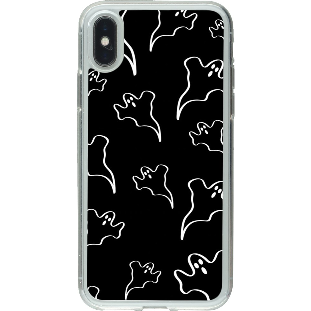 Coque iPhone X / Xs - Gel transparent Halloween 2024 black and white ghosts