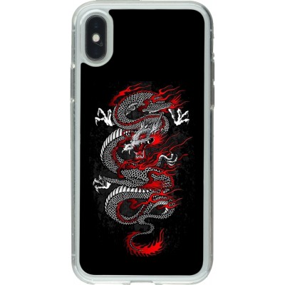 Coque iPhone X / Xs - Gel transparent Japanese style Dragon Tattoo Red Black