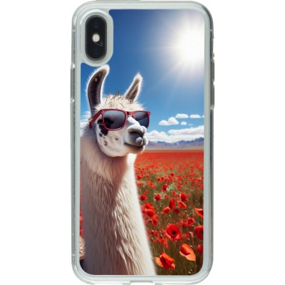 Coque iPhone X / Xs - Gel transparent Lama Chic en Coquelicot