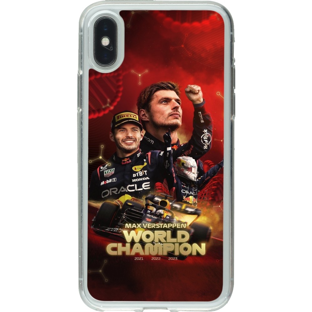 Coque iPhone X / Xs - Gel transparent Max Verstappen Champion 2023