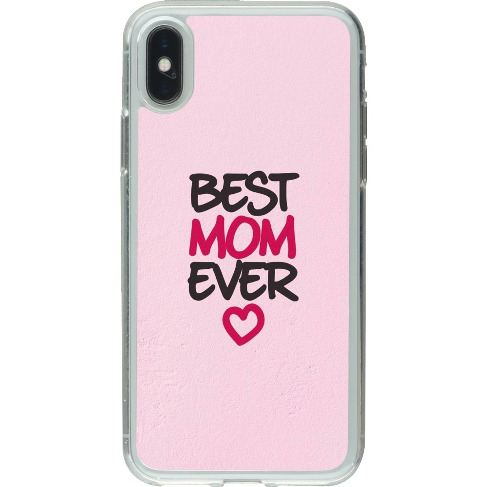 Coque iPhone X / Xs - Gel transparent Mom 2023 best Mom ever pink