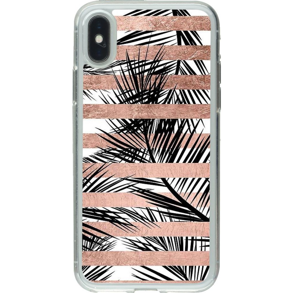 Coque iPhone X / Xs - Gel transparent Palm trees gold stripes