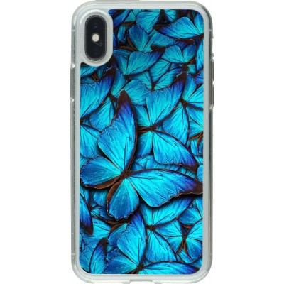 Coque iPhone X / Xs - Gel transparent Papillon - Bleu