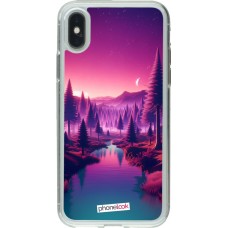 Coque iPhone X / Xs - Gel transparent Paysage Violet-Rose