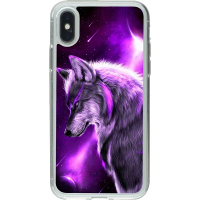 Coque iPhone X / Xs - Gel transparent Purple Sky Wolf