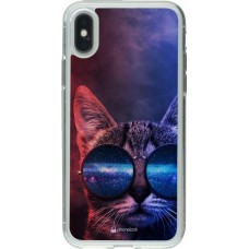 Coque iPhone X / Xs - Gel transparent Red Blue Cat Glasses