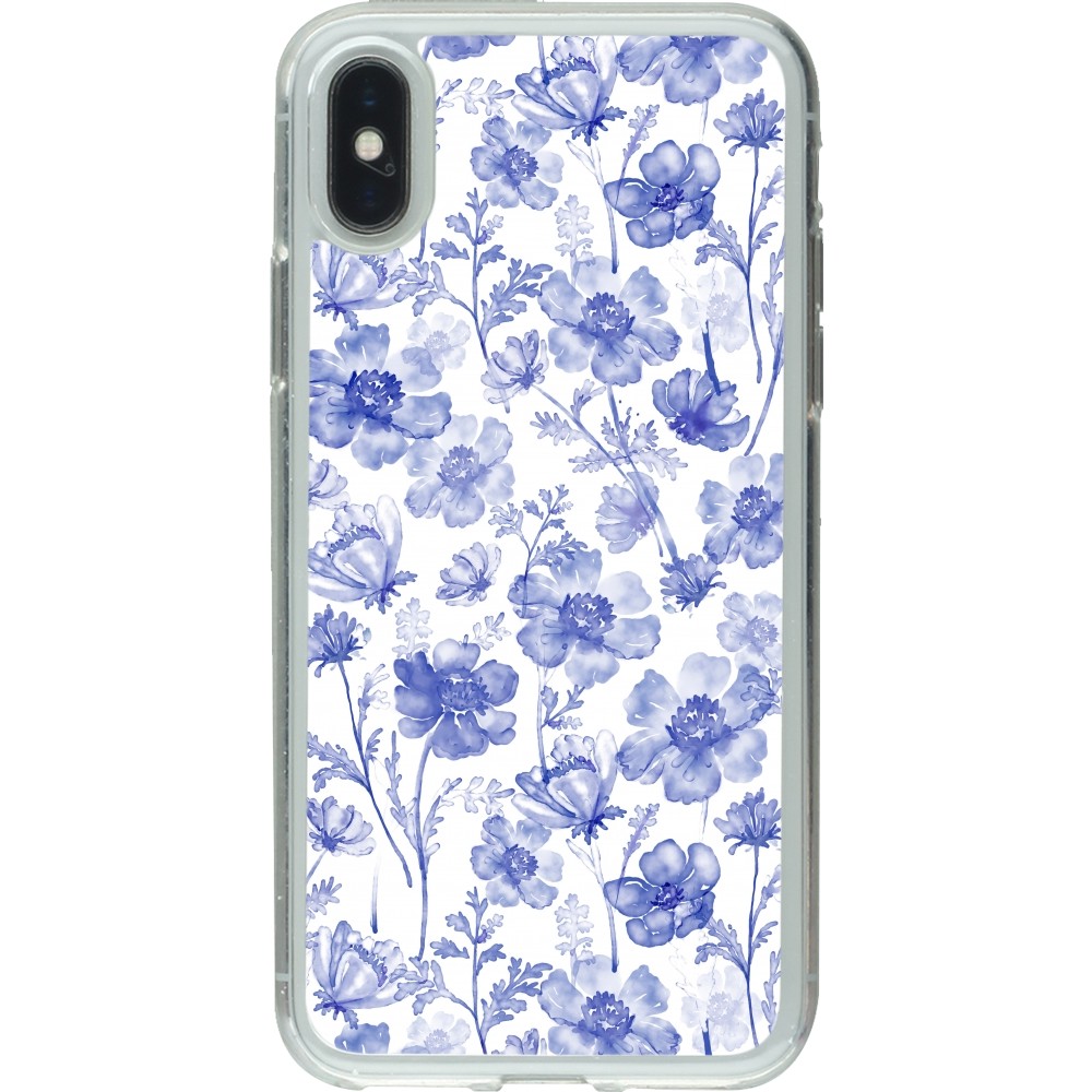 Coque iPhone X / Xs - Gel transparent Spring 23 watercolor blue flowers