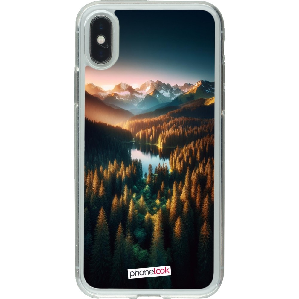 Coque iPhone X / Xs - Gel transparent Sunset Forest Lake