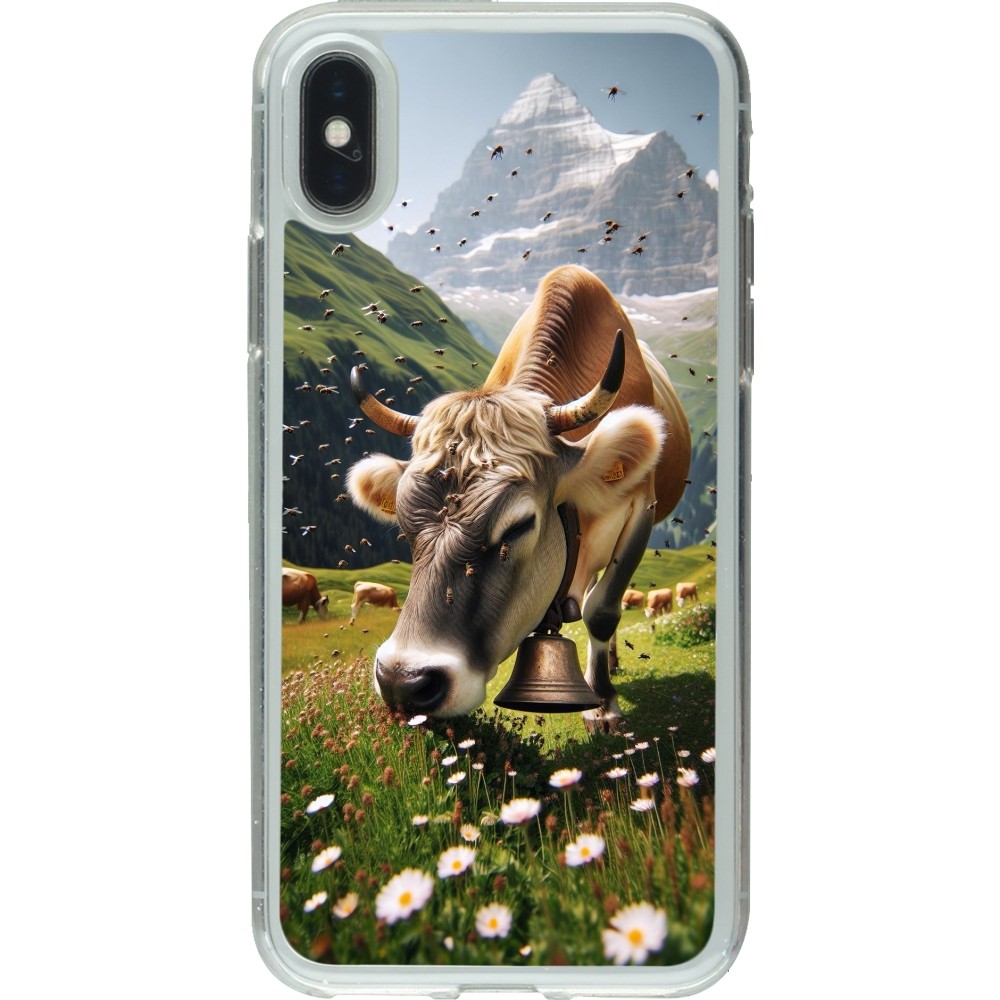 Coque iPhone X / Xs - Gel transparent Vache montagne Valais