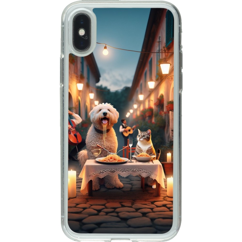 Coque iPhone X / Xs - Gel transparent Valentine 2024 Dog & Cat Candlelight