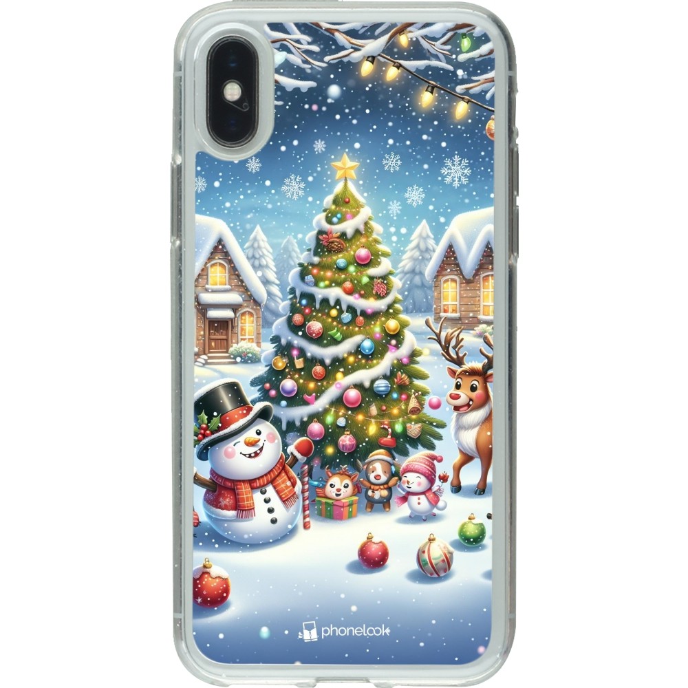 Coque iPhone X / Xs - Gel transparent Noël 2023 bonhomme de neige et sapin