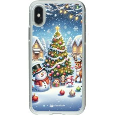 Coque iPhone X / Xs - Gel transparent Noël 2023 bonhomme de neige et sapin