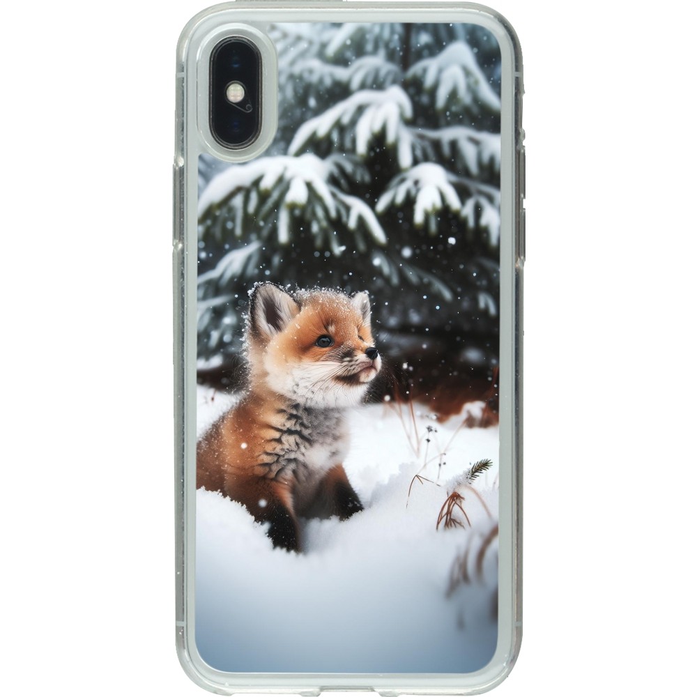 Coque iPhone X / Xs - Gel transparent Noël 2023 Renardeau sapin