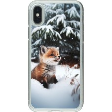 Coque iPhone X / Xs - Gel transparent Noël 2023 Renardeau sapin