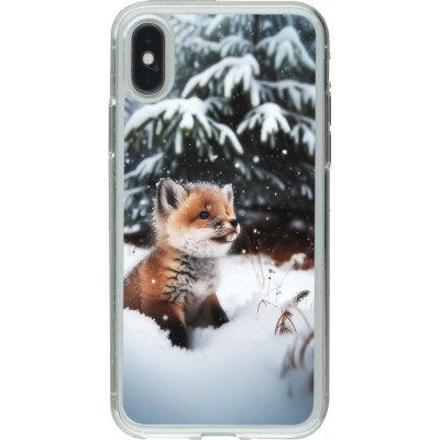 Coque iPhone X / Xs - Gel transparent Noël 2023 Renardeau sapin