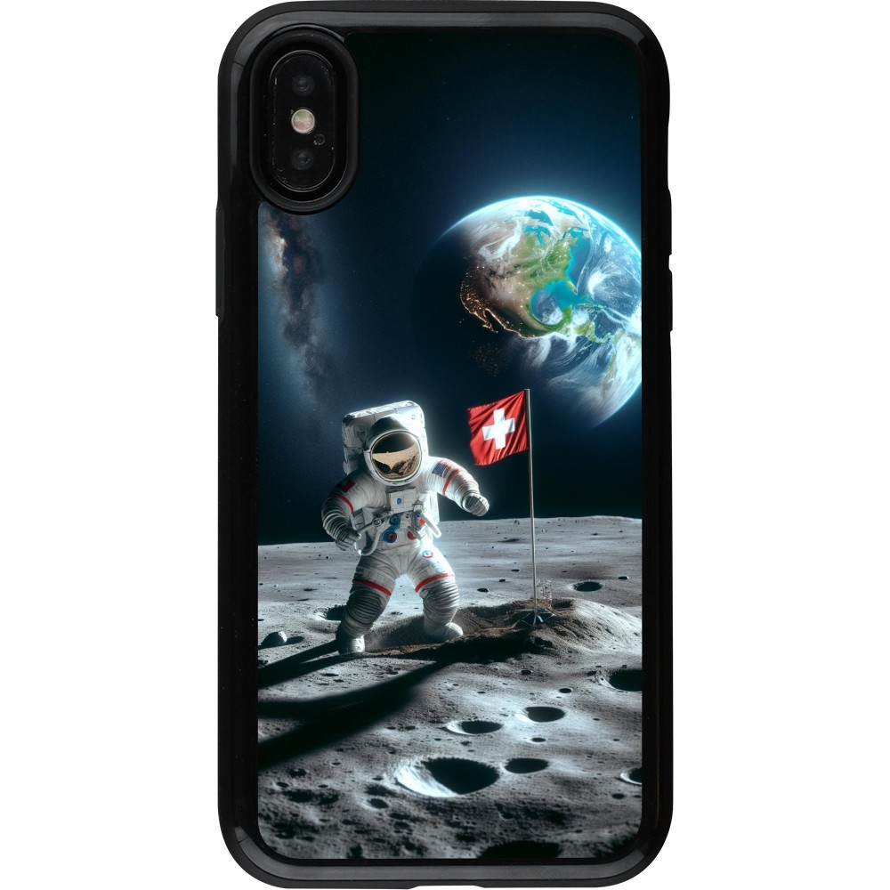 Coque iPhone X / Xs - Hybrid Armor noir Astro Suisse sur lune