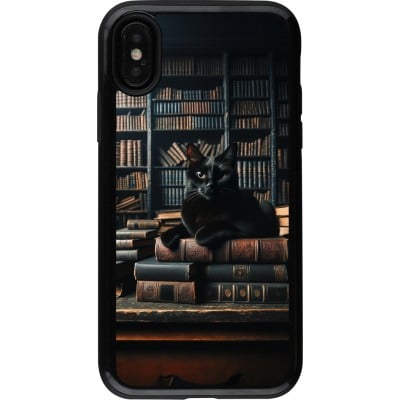 Coque iPhone X / Xs - Hybrid Armor noir Chat livres sombres