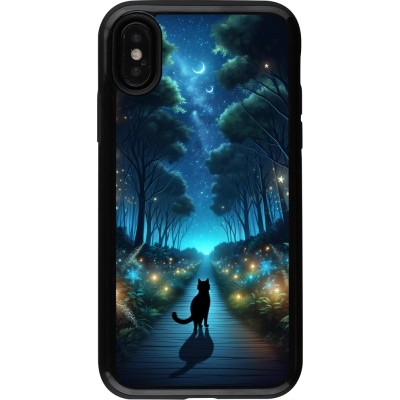 Coque iPhone X / Xs - Hybrid Armor noir Chat noir promenade