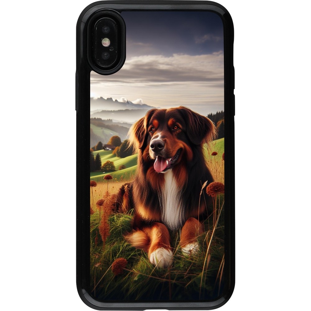 Coque iPhone X / Xs - Hybrid Armor noir Chien Campagne Suisse