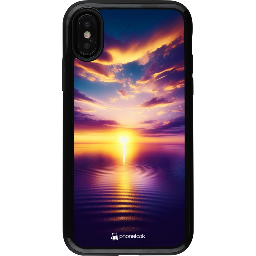 Coque iPhone X / Xs - Hybrid Armor noir Coucher soleil jaune violet