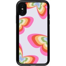 Coque iPhone X / Xs - Hybrid Armor noir Easter 2024 rainbow butterflies