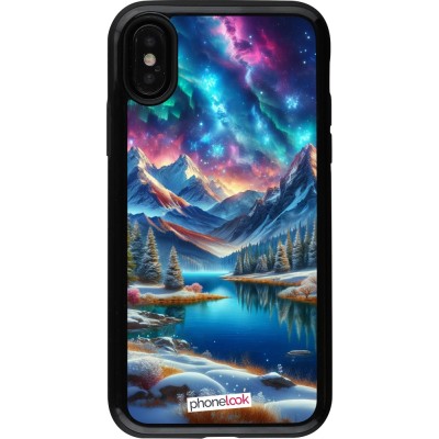 Coque iPhone X / Xs - Hybrid Armor noir Fantasy Mountain Lake Sky Stars