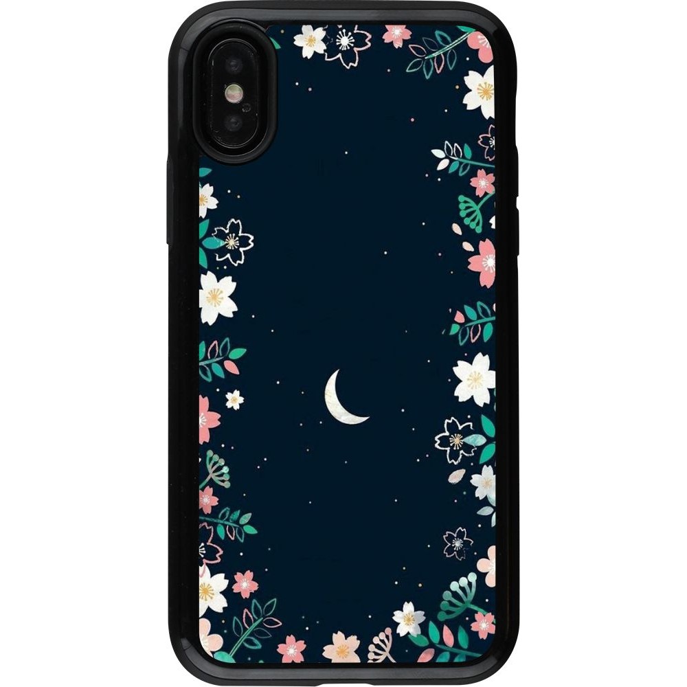 Hülle iPhone X / Xs - Hybrid Armor schwarz Flowers space