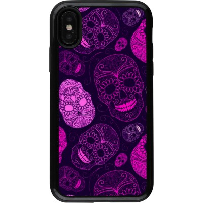 Coque iPhone X / Xs - Hybrid Armor noir Halloween 2023 pink skulls