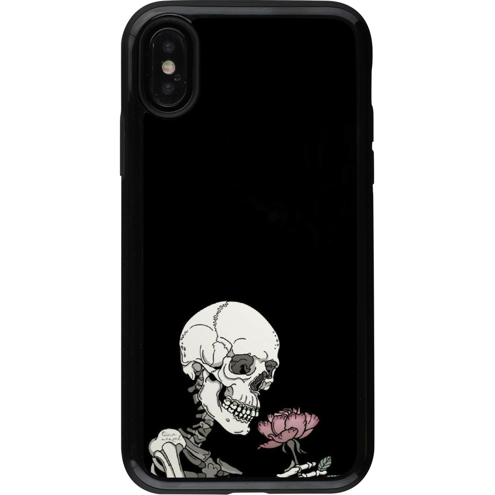 Coque iPhone X / Xs - Hybrid Armor noir Halloween 2023 rose and skeleton